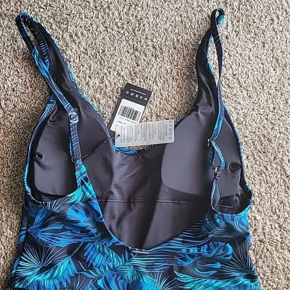 NWT Relleciga blue leaf high cut cheeky pads one piece swimsuit size L